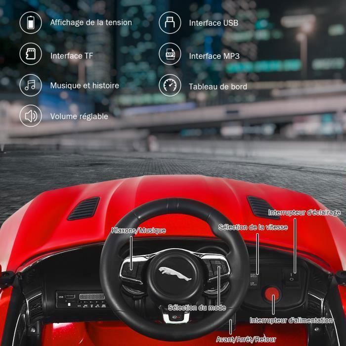Coche eléctrico infantil Jaguar de 12 V/4,5 V para niños de 3 a 8 años, control remoto 2.4G, velocidad de 3 a 5 km/h, 2 motores, MP3, USB, TF, color rojo Story.