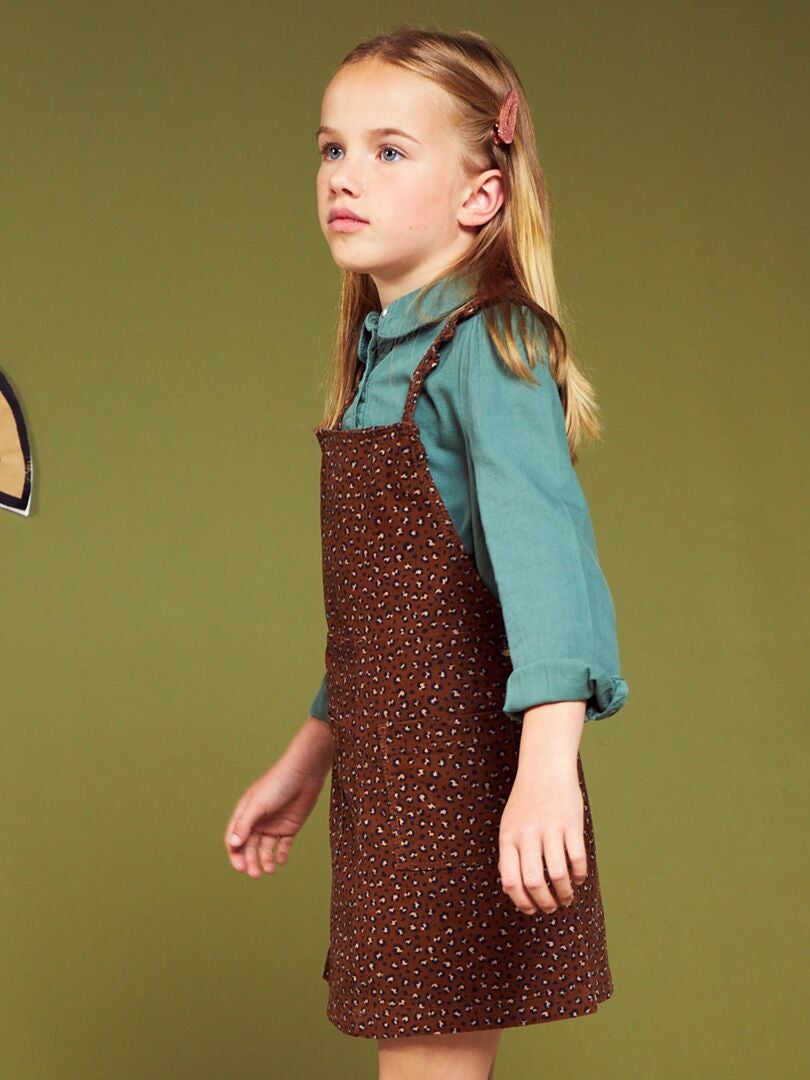 Vestido peto de terciopelo con estampado de leopardo - MARRÓN