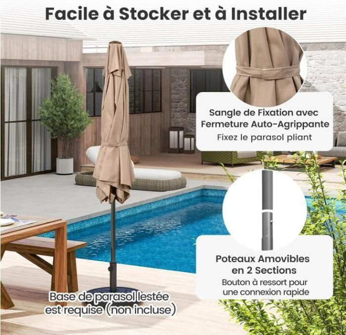 Ombrellone da giardino per esterni - RELAX4LIFE - Diametro 230 cm - Ombrellone da balcone con inclinazione di 35° - 6 robuste stecche - Base non inclusa - Marrone