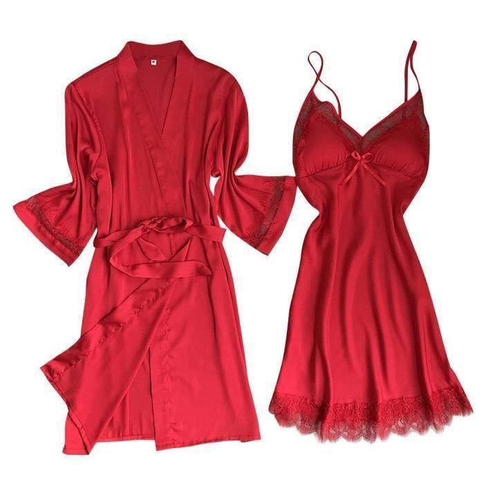 Red silk satin pyjamas - FUNMOON - Women's nightgown, robes, underwear, sleepwear, lingerie