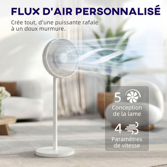 Pedestal fan - HOMCOM - 80° oscillation, adjustable height, 4 speeds, 10-hour timer - 40 x 40 x 118.5 cm - ABS - white