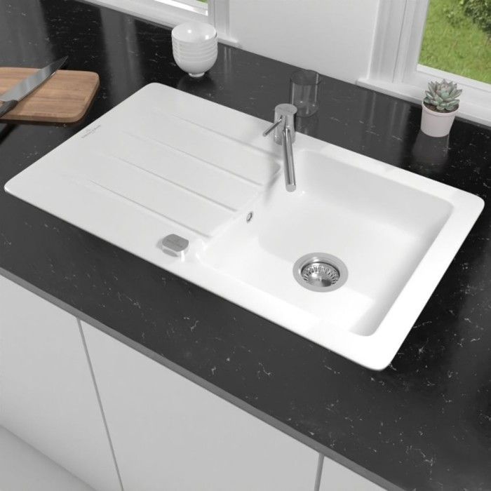 Villeroy & Boch Architectura 50 Weiß 1-Becken-Spülbecken, 86 x 51 cm + Grohe Bauloop Küchenarmatur