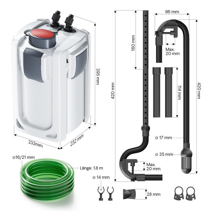 SunSun HW-702A Filtre extérieur pour aquarium, débit 1000 l/h, avec 3 Étapes de filtration, Matériaux et Pompe 24 W, Filtre externe