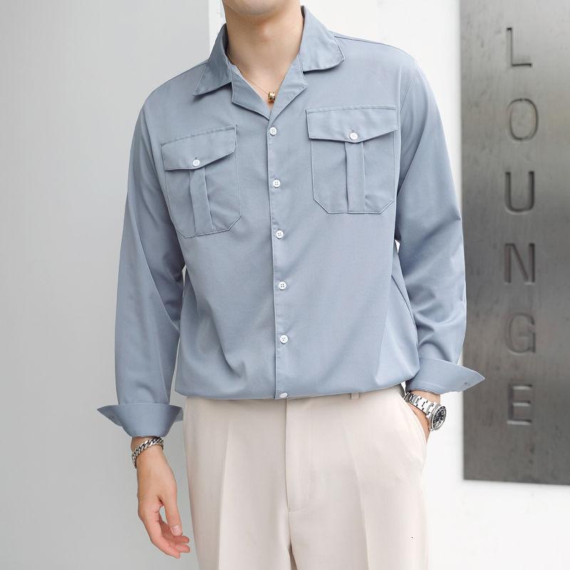 Autumn Men Long Sleeve Shirt Casual Loose Shirt Outer Wear Shirt White Front Pocket Men Casual Shirts Camiseta Masculina