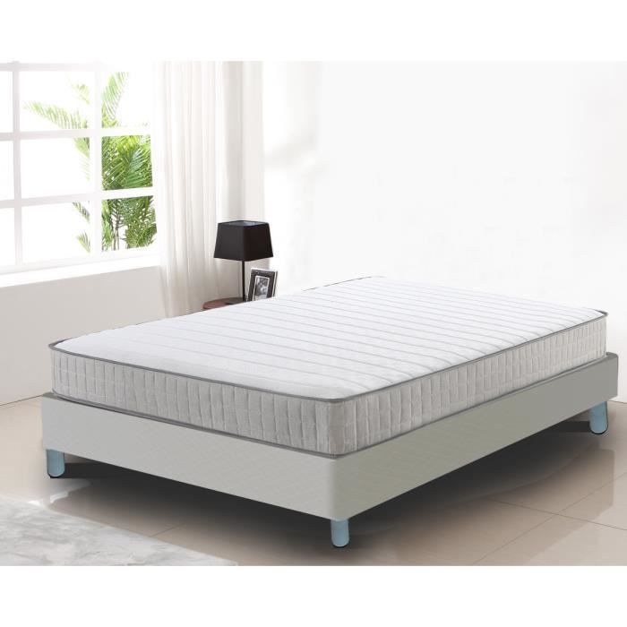 Base de cama y colchón - BASE DE CAMA Y COLCHÓN - 140x190 cm - Doble - Patas incluidas - Blanco