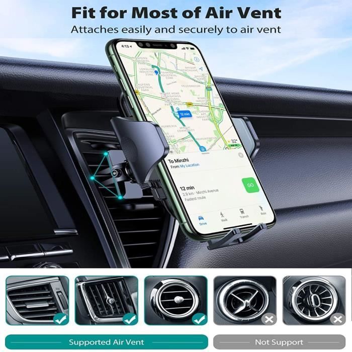 Kingcenton Support Téléphone voiture S161, Ventilation Rotation 360° Universel pour Smartphone à Grille d'aération iPhone Samsung