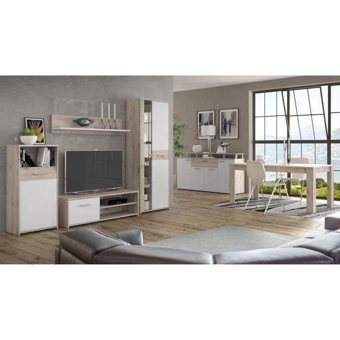 GULADA Ensemble meuble télé - buffet 170cm - table à manger 160cm - Contemporain - Blanc et décor chêne