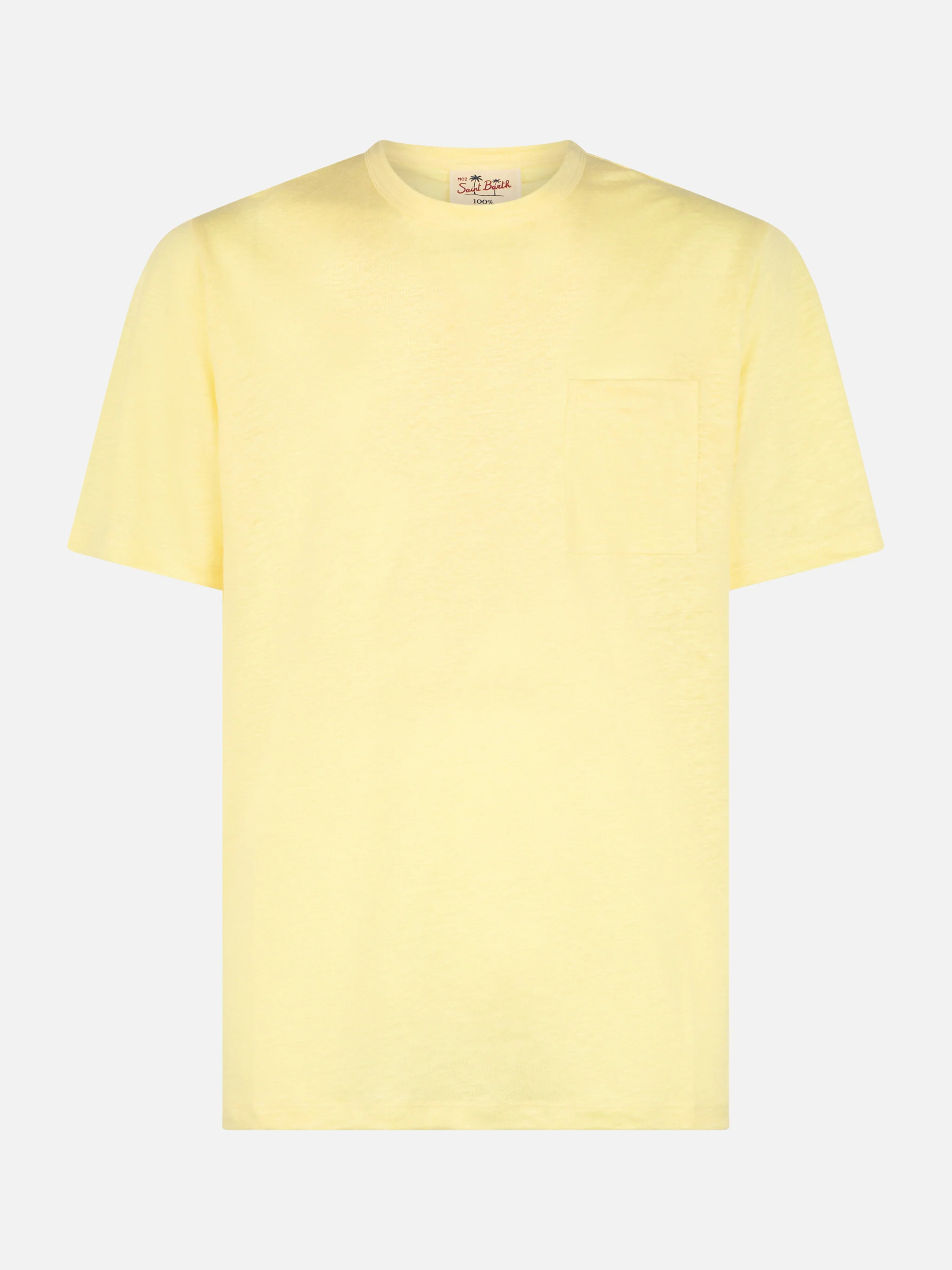 Ecstasea heren T-shirt van geel linnen met zakje