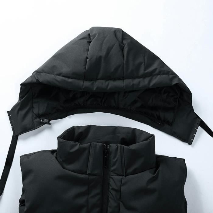 Chaqueta acolchada sin mangas para hombre con capucha, talla grande, color liso - Gris oscuro