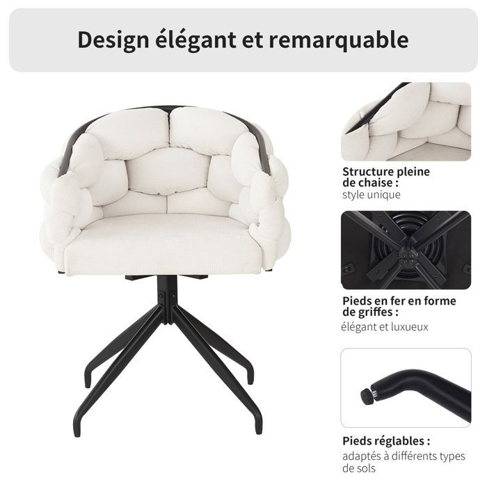 Lot de 6 Chaises de Luxe en Velours,Chaise Pivotante, Rotation 360°,Chaises de Salon Moderne,Chaises à Bulles,Beige