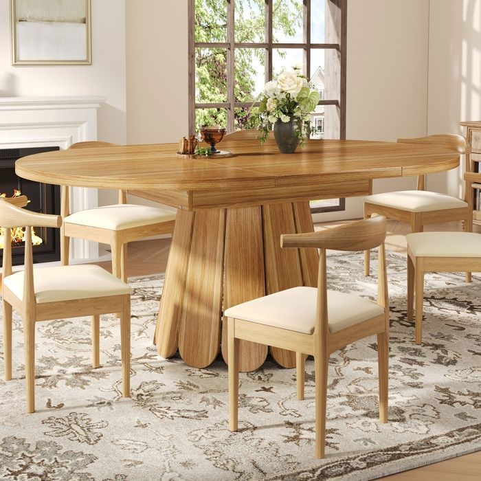 Mesa de comedor redonda extensible - Becag - Mesa de comedor 118-158x118x76cm - 6 personas - Para cocina y salón - Marrón