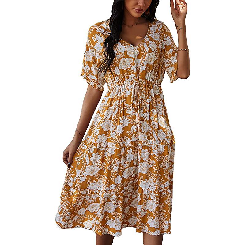 Essayage de la robe bohème à manches courtes Temofon