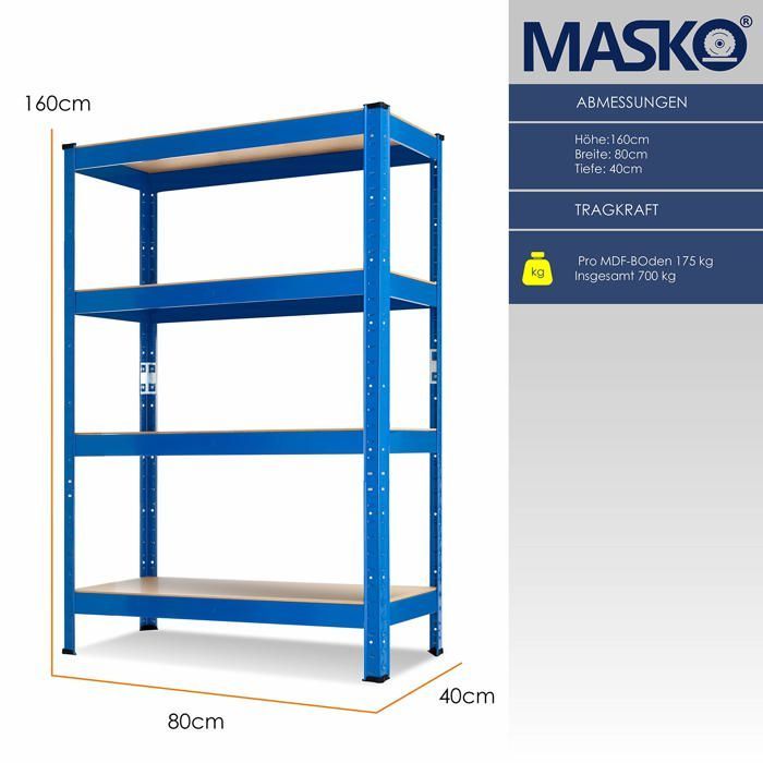 Estantería metálica de almacenamiento - MASKO - Juego de 2 estantes - Carga máxima 700 kg - 4 niveles
