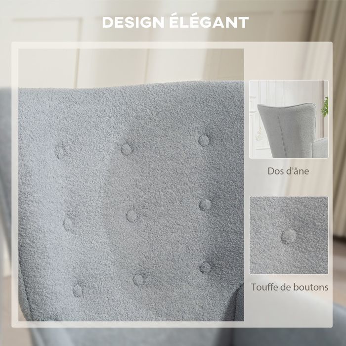 Fauteuil de salon - HOMCOM - pieds en bois, accoudoirs et dossier ergonomique - tissu bouclette - 71 x 74 x 96 cm - gris clair