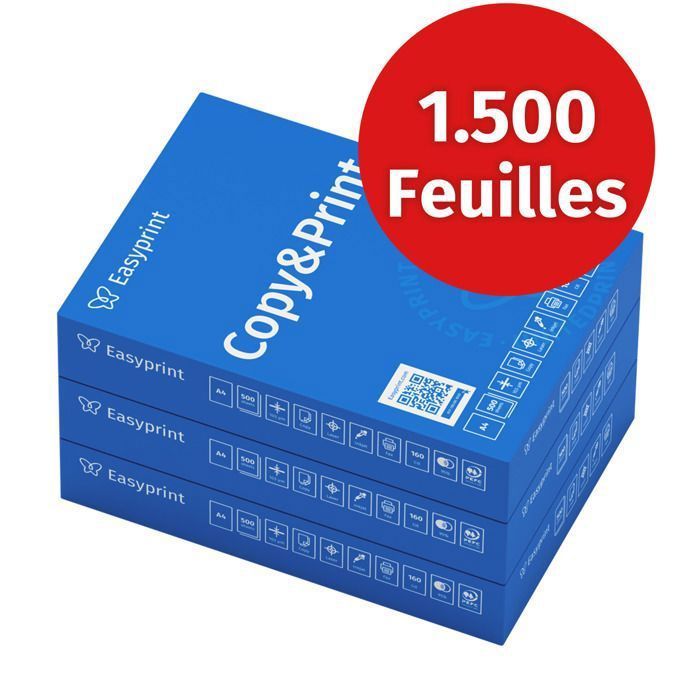 Easyprint Papier pour imprimante et photocopieur 1500 feuilles 3 x 500 A4 blanc premium, certifié PEFC