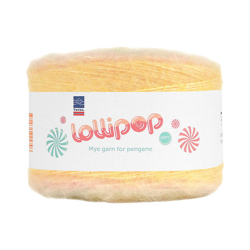 Garn Lokkilpop pastellrosa/grønn/gul gradient