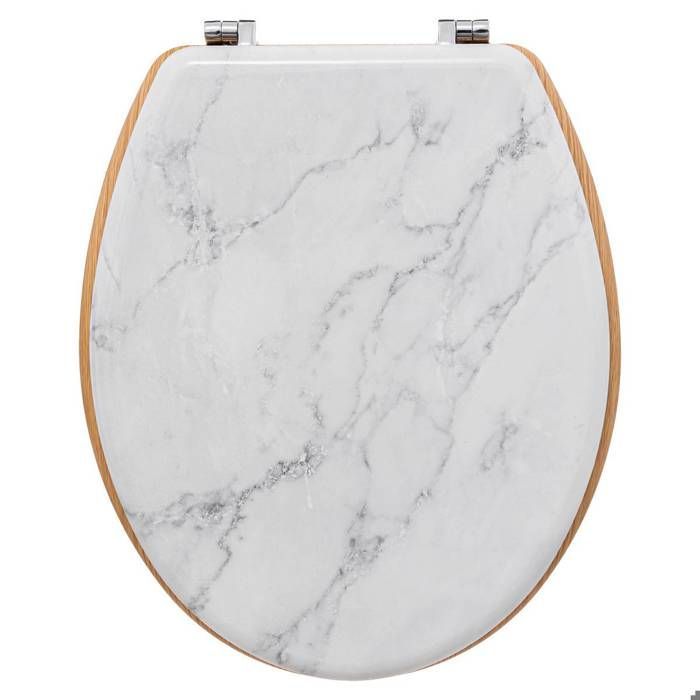 Asiento de inodoro - Asiento de madera y tapa estampada - Moderno - Mármol blanco