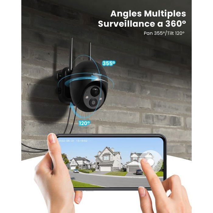 ieGeek 2K Outdoor Wireless Solar WiFi Surveillance Camera with Battery, Color Night Vision, and PIR Motion Detection