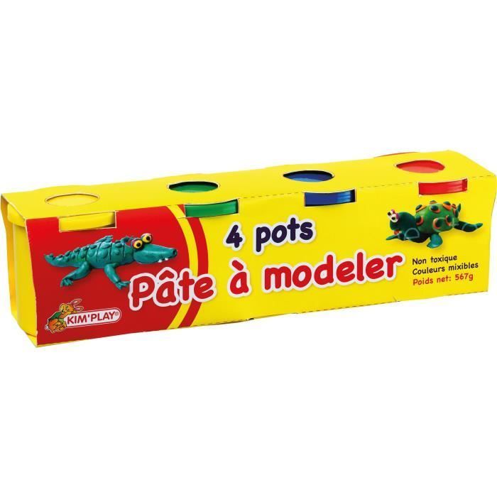 Pâte à modeler - KIM'PLAY - 4 Pots - 560 g - Multicolore - Pour enfants à partir de 3 ans