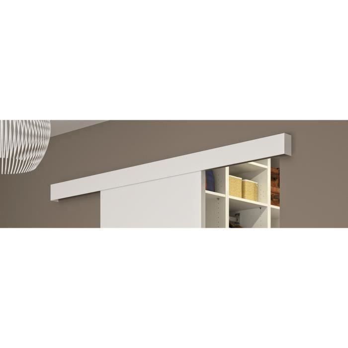 OPTIMUM - Kit de puerta corredera blanca + riel + embellecedor blanco - Alto 204 x Ancho 93 x Profundidad 4 cm