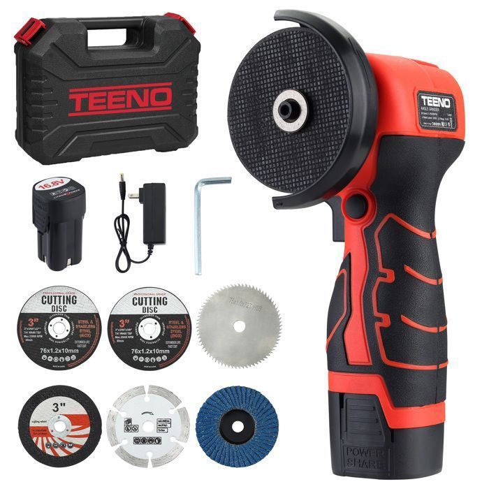 Meuleuse d'angle sans fil -  TEENO - 19 500 tr/min - Disque 76 mm - 2x2000 mAh