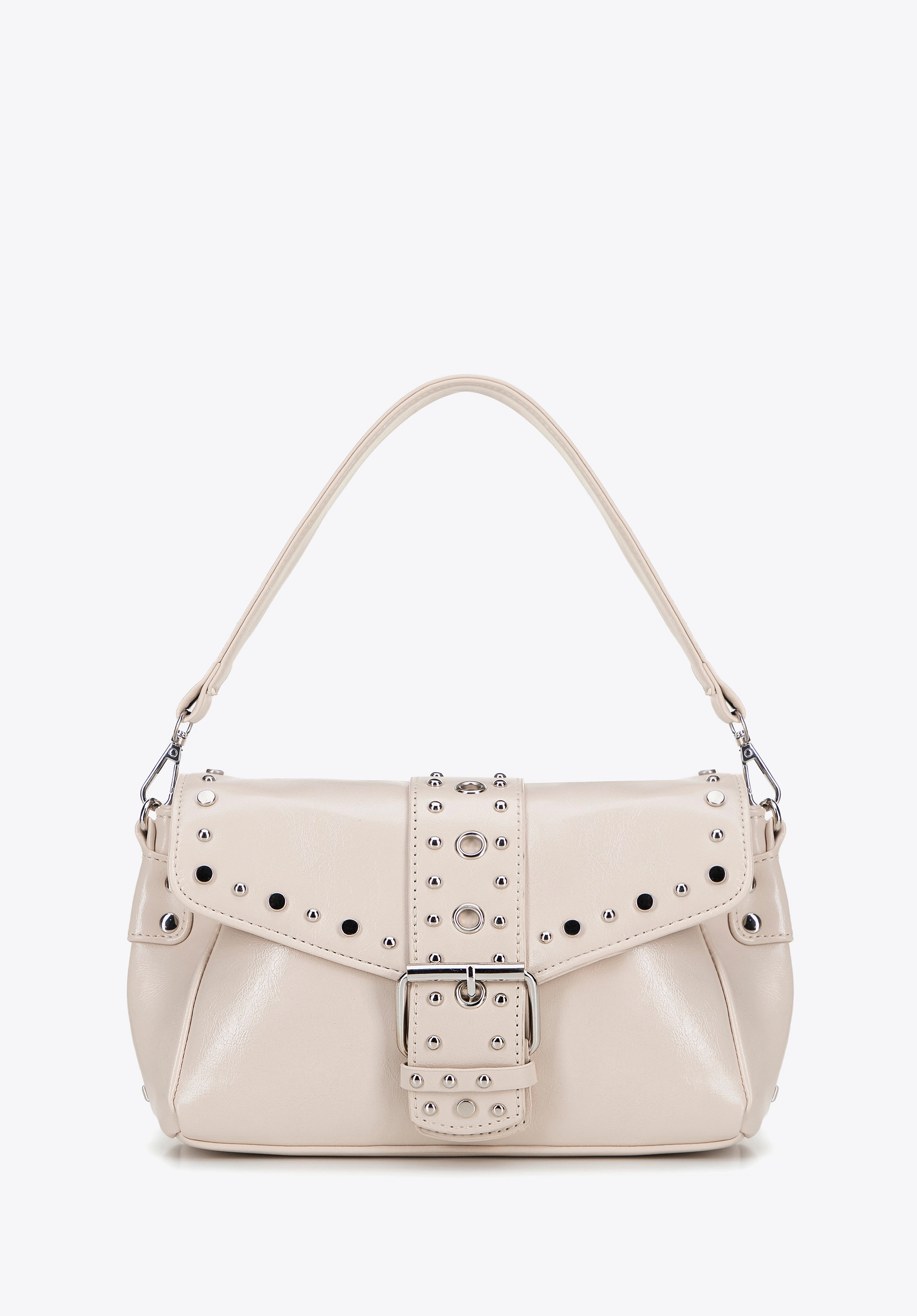 Damska crossbody z ekoskóry w dekoracyjne nity kremowa