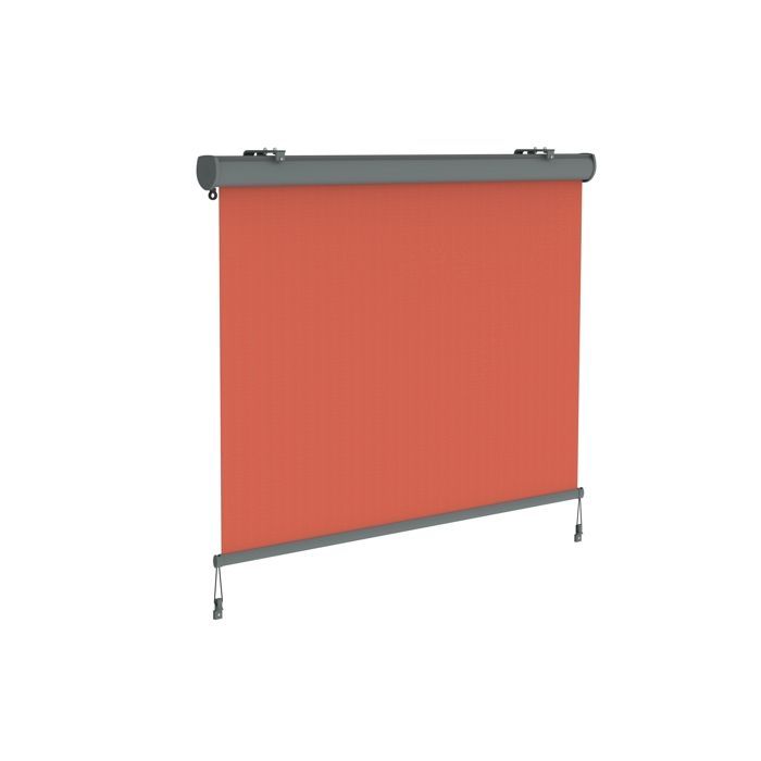 Uitschuifbaar verticaal zonnescherm met cassette en slinger – 1,4 x 2,5 m – koraalkleurig doek, grijs frame – zonwering voor terras