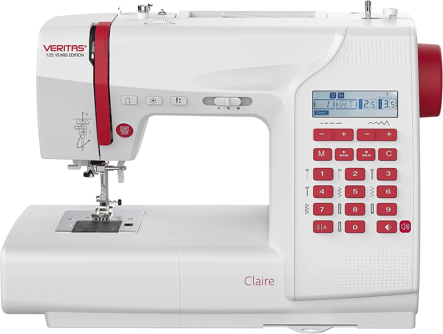 VERITAS Claire naaimachines - 197 steekprogramma's, geheugenfunctie, lcd-display, led-naailicht, met alfabet en cijfers - jubileumeditie ter ere van het 125-jarig bestaan