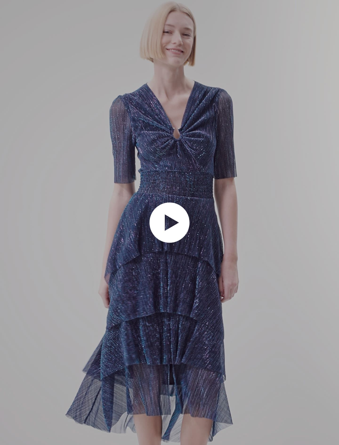 Rochie lungă cu volane - Albastru/Violet