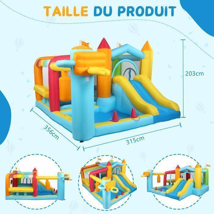Aire de Jeux Gonflable - LALAHO - Château Gonflable avec Souffleur pour Enfant, Maison de Jeu, Toboggan, Trampoline,320x310x200cm