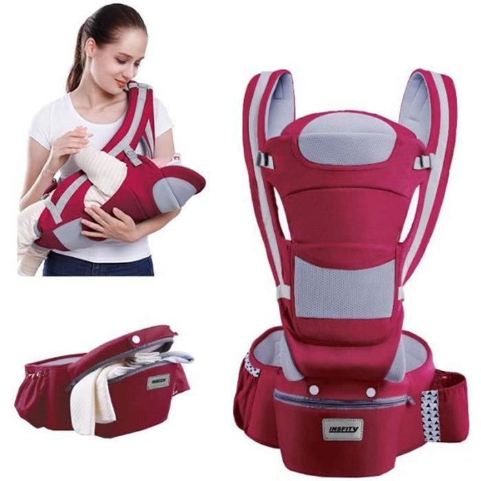 INSFITY Multifunctionele Babydrager - Rood - 0-48 maanden - Max. 20 kg - Meerdere vakken