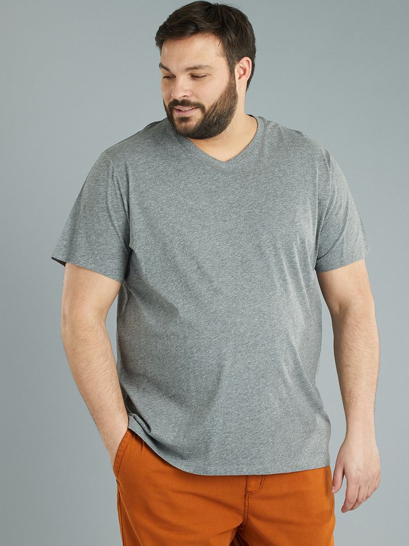 T-shirt met V-hals - GRIJS