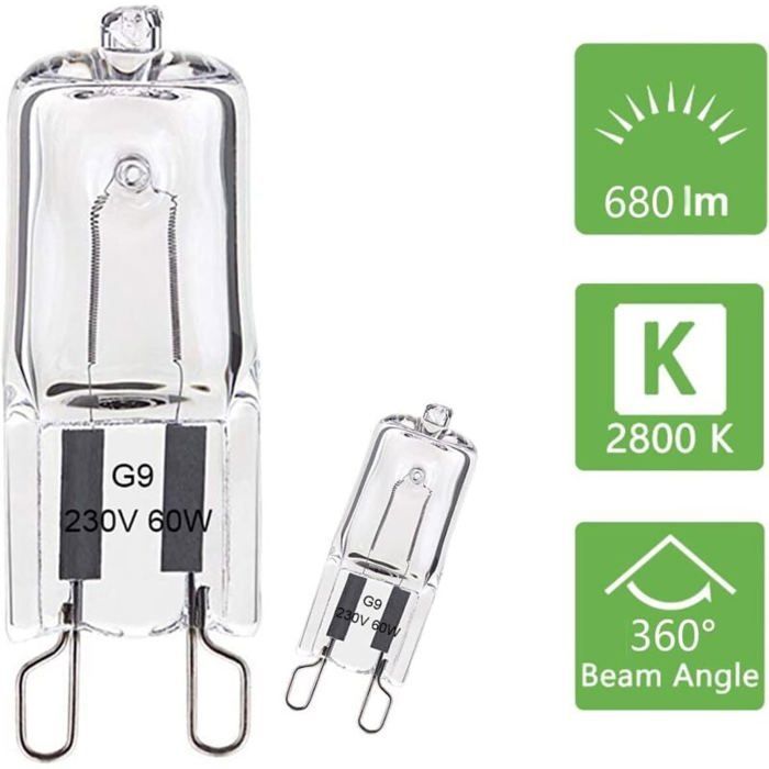 Ampoule Halogène G9 60W Blanc Chaud 2800K 680LM 230V Dimmable Halogène Capsule Ampoule Filament Lot de 10