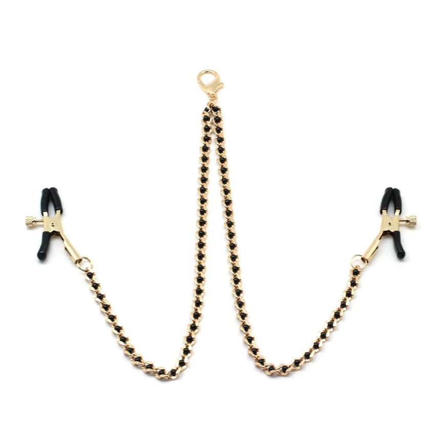 Liebe Seele Schwarze Perlenketten und Nippelklemmen Gold