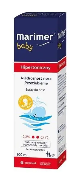 Marimer Baby, Hipertoniczny roztwór wody morskiej, Spray do nosa dla dzieci