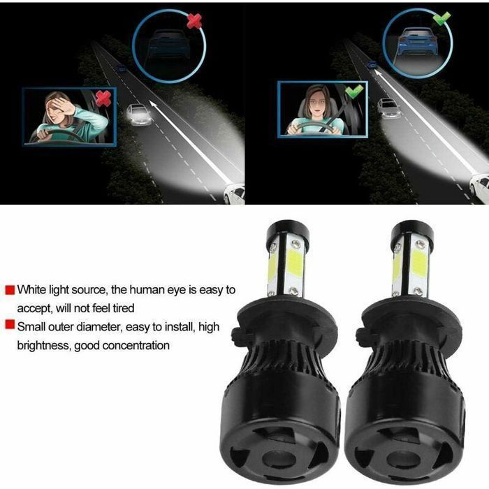 2 bombillas LED X7-COB 6500K H7 para faros delanteros de coche, de aluminio y ABS.