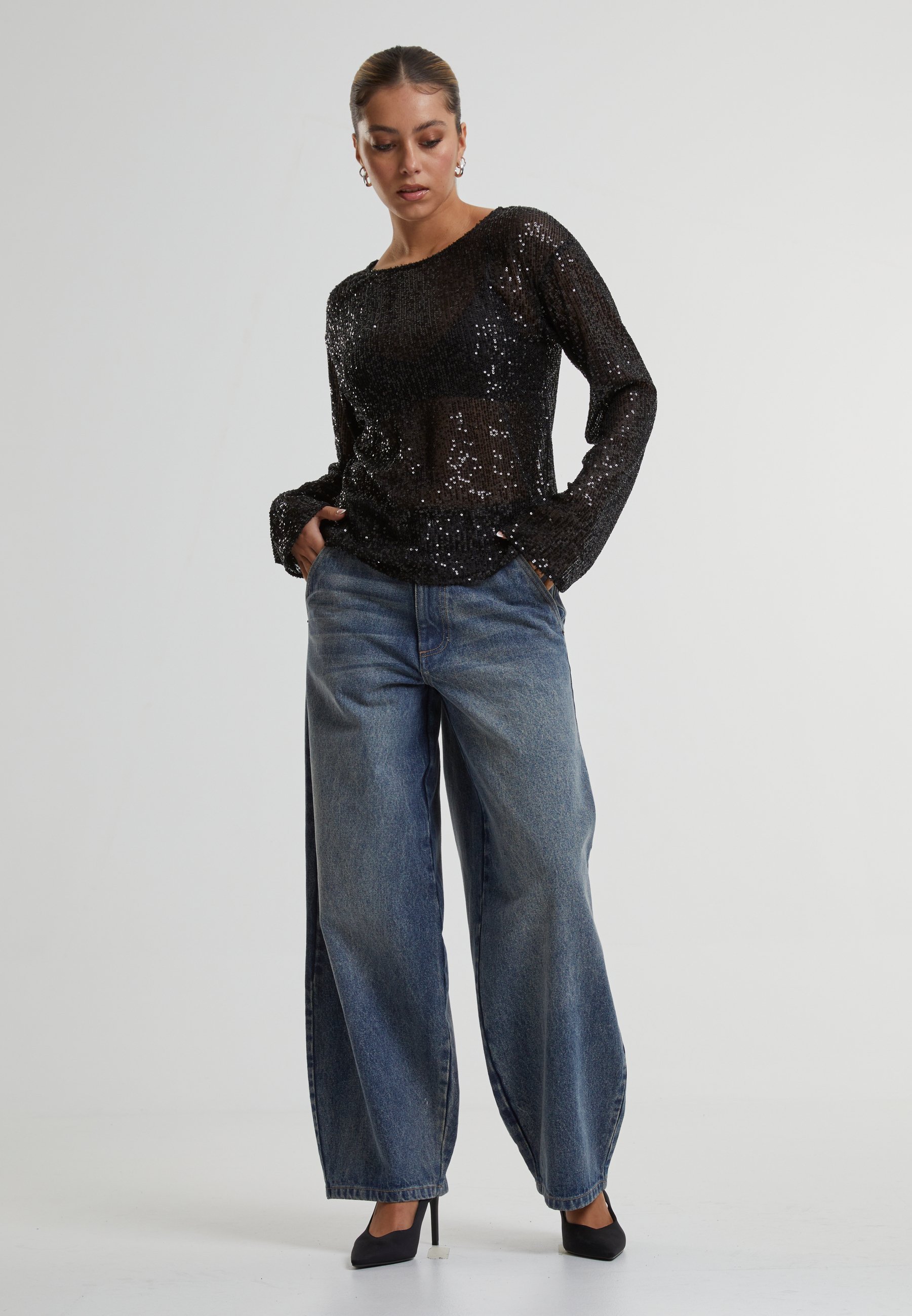 Blouse Urban Classics SEQUINS - noire