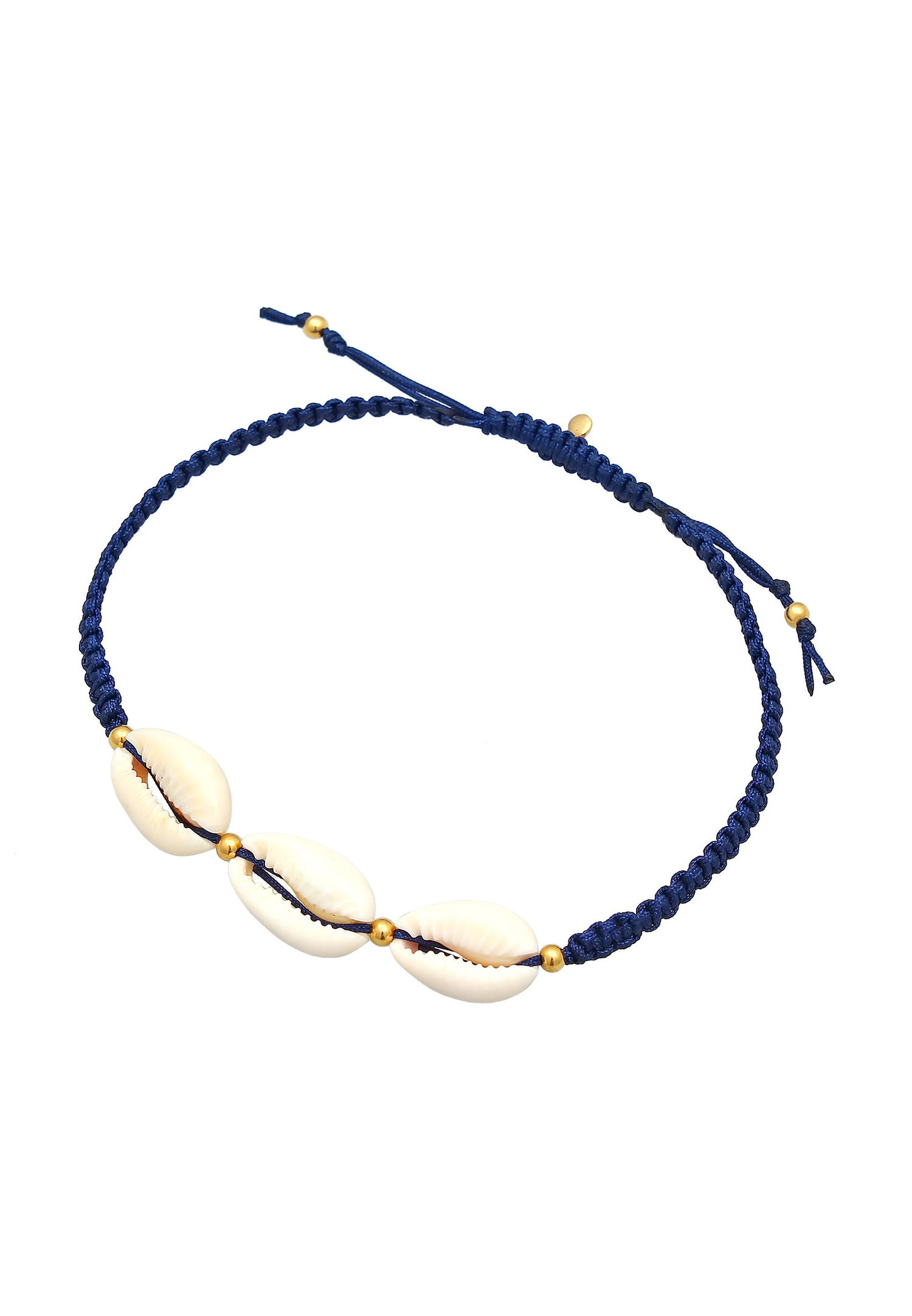 Elli Femmes Kauri Shell Ocean Nylon Summer Ajustable en argent sterling 925 plaqué or