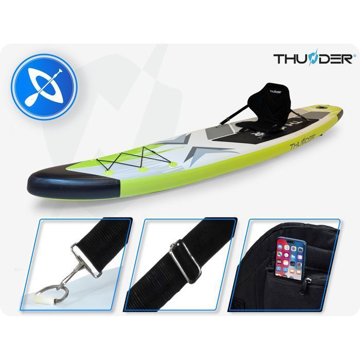 THUNDER® Stand Up Paddleboard gonfiabile per touring | Accessorio completo | 320 cm | PVC | Stile VELA | Giallo Bianco Nero