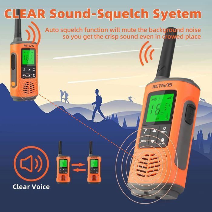 Walkie Talkie Retevis RT45P, resistente al agua IP67, PMR446, 16 canales, VOX, linterna LED, alarma SOS, CTCSS/DCS, para actividades al aire libre.