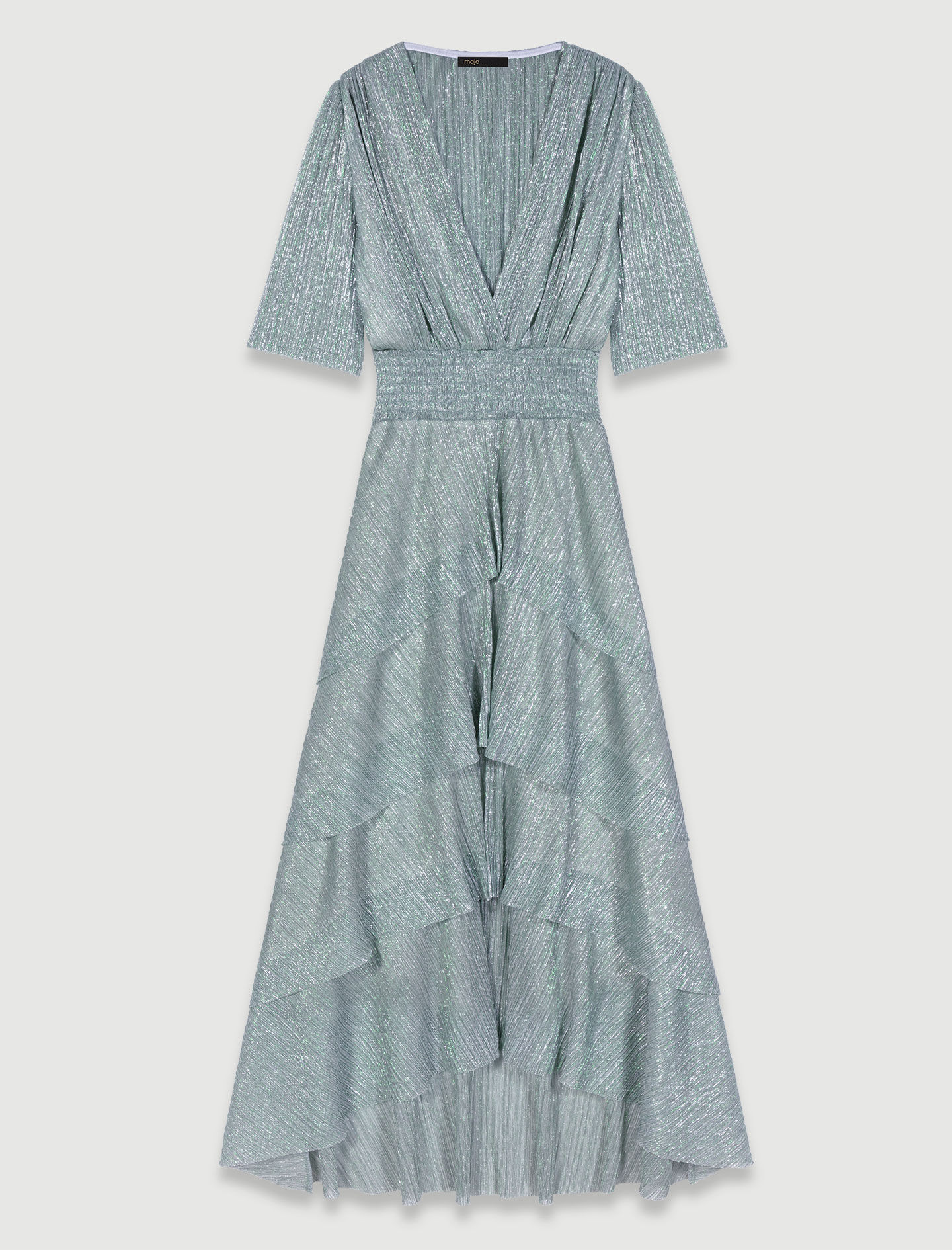 Jurk met elastische lurex ruches - VERT ARGENTE