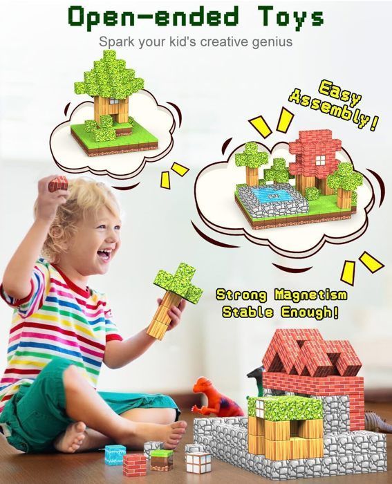 100 pezzi di blocchi magnetici per costruzioni per bambini, costruisci il tuo mondo magnetico, giochi magnetici per bambini dai 3 agli 8 anni