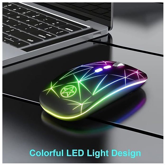 Ratón inalámbrico A20, óptico de 2,4 GHz, silencioso, portátil, RGB, con receptor USB, 3 niveles de DPI ajustables, recargable (SNAKIOX)