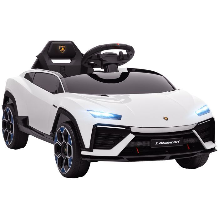 Voiture électrique enfant - AIYAPLAY - 12V avec télécommande 2,4G et 2 moteurs, vitesse max. 4 km/h - 101,5 x 49 x 43 cm - blanc