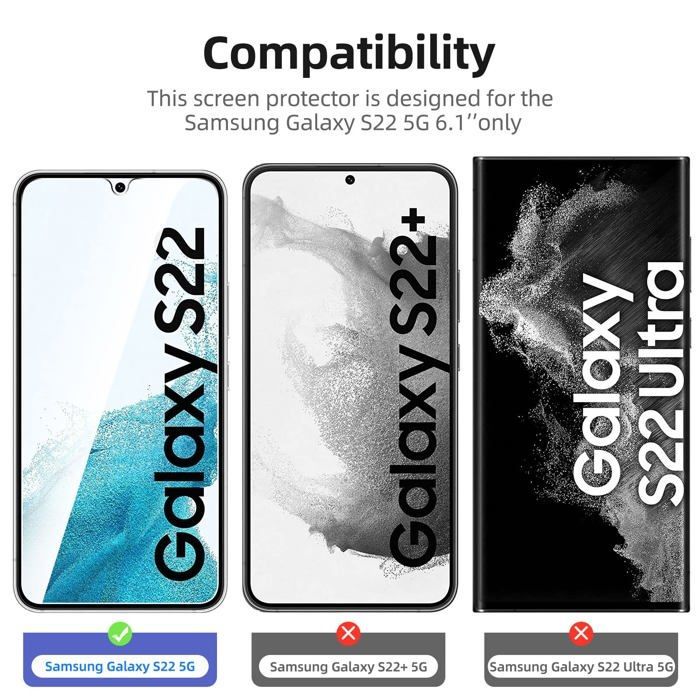 Lot de 3, Verre Trempé pour Samsung Galaxy S22 5G, Film Protection écran -sans Bulles d'air