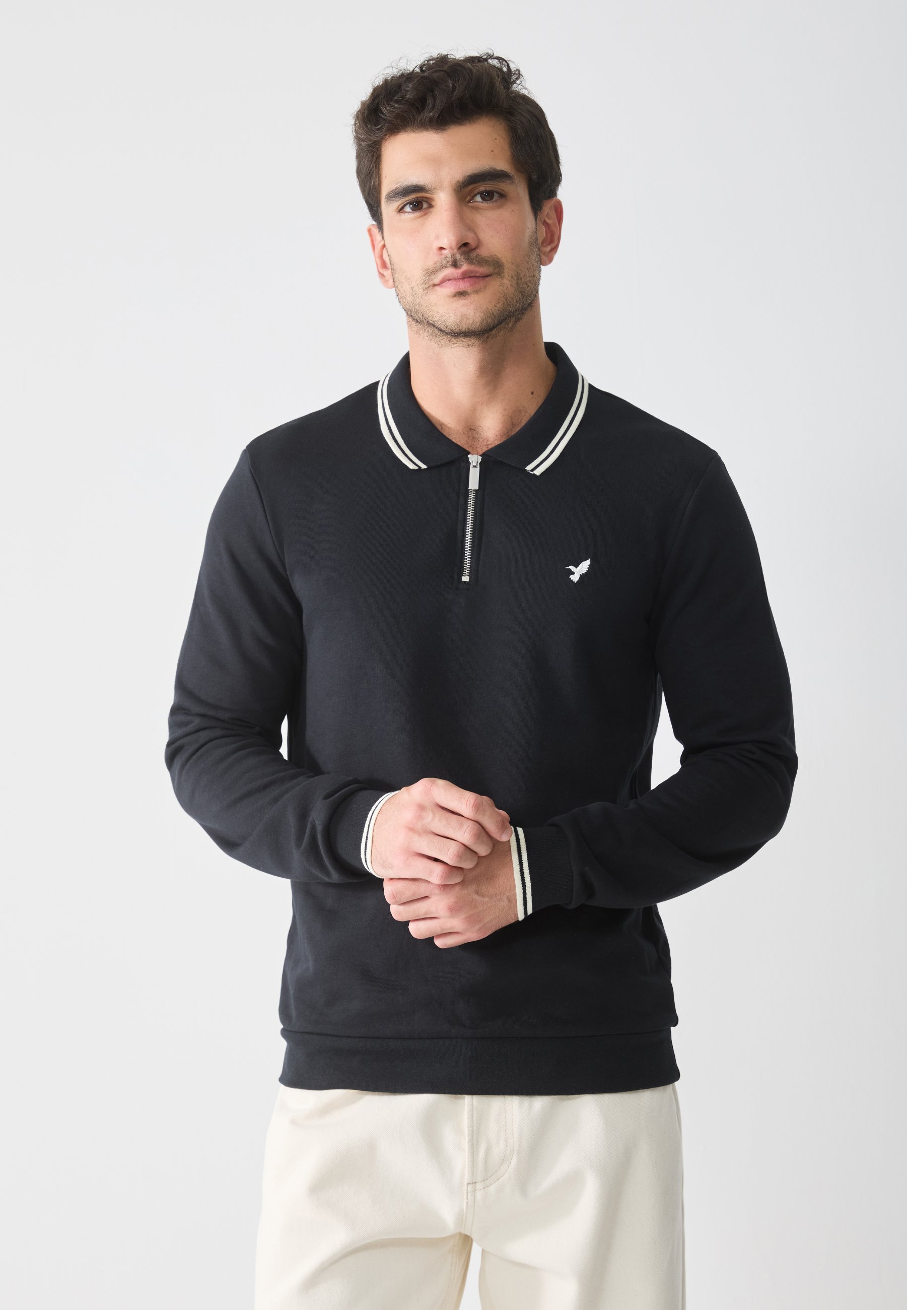 Polo zippé Pier One SWEAT - Noir véritable