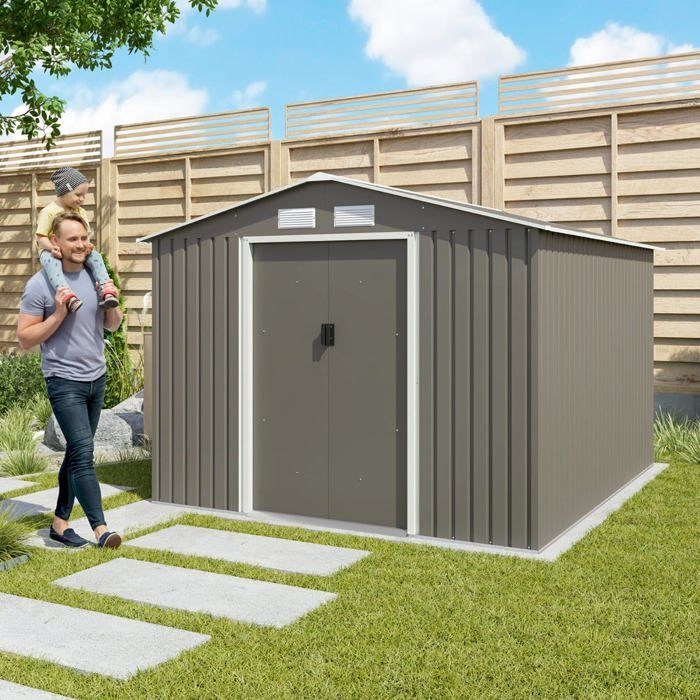Casinha de jardim metálica de 7,30 m² + kit de ancoragem