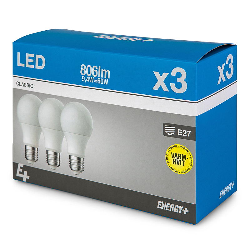 Energiezuinige LED-lamp 806 lm, 3 stuks, Classic E27 A60