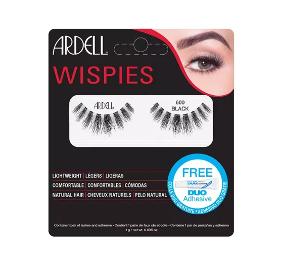 Ardell Wispies sztuczne rzęsy na pasku 600 Black   klej