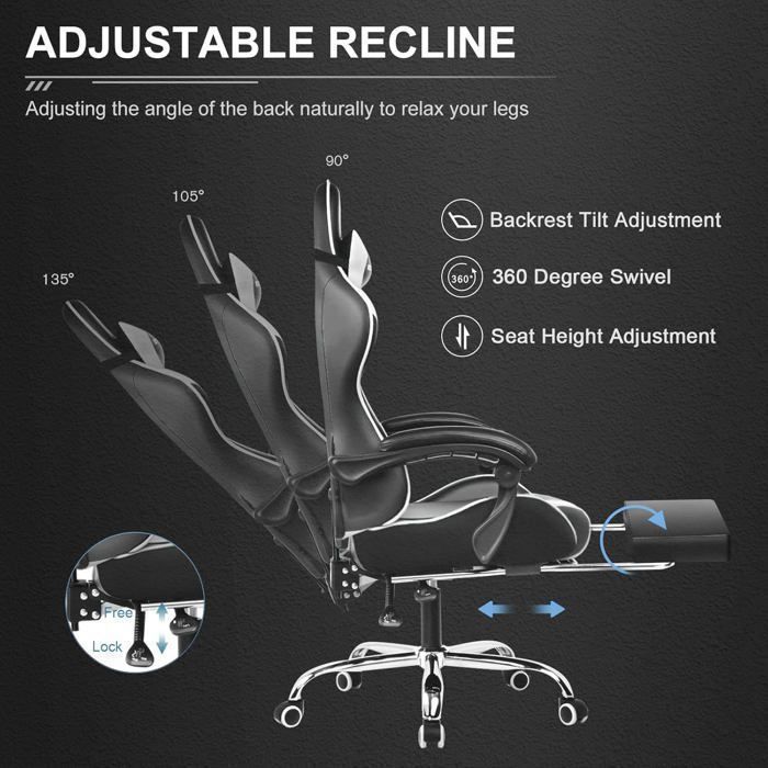 Silla gaming con reposapiés, cojín de masaje lumbar, silla de oficina ergonómica con reposabrazos sincronizados (blanca)